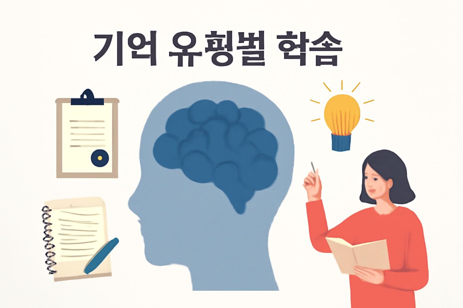 기억 유형에 따른 학습 방법을 설명하는 교육 자료 이미지